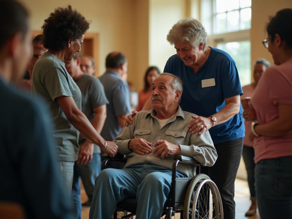 Volunteers helping disabled veterans at community center
